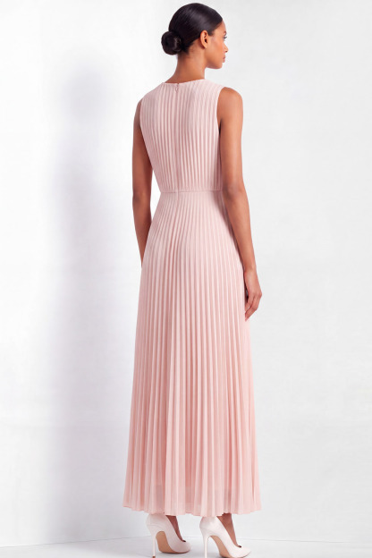Daily Vacation Dress Light Pink Sleeveless Chiffon Pleated Midi Dress