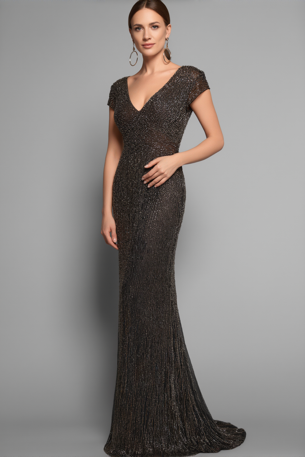 Formal Evening Gown Black V-Neck Mermaid Bodycon Floor-Length Dress
