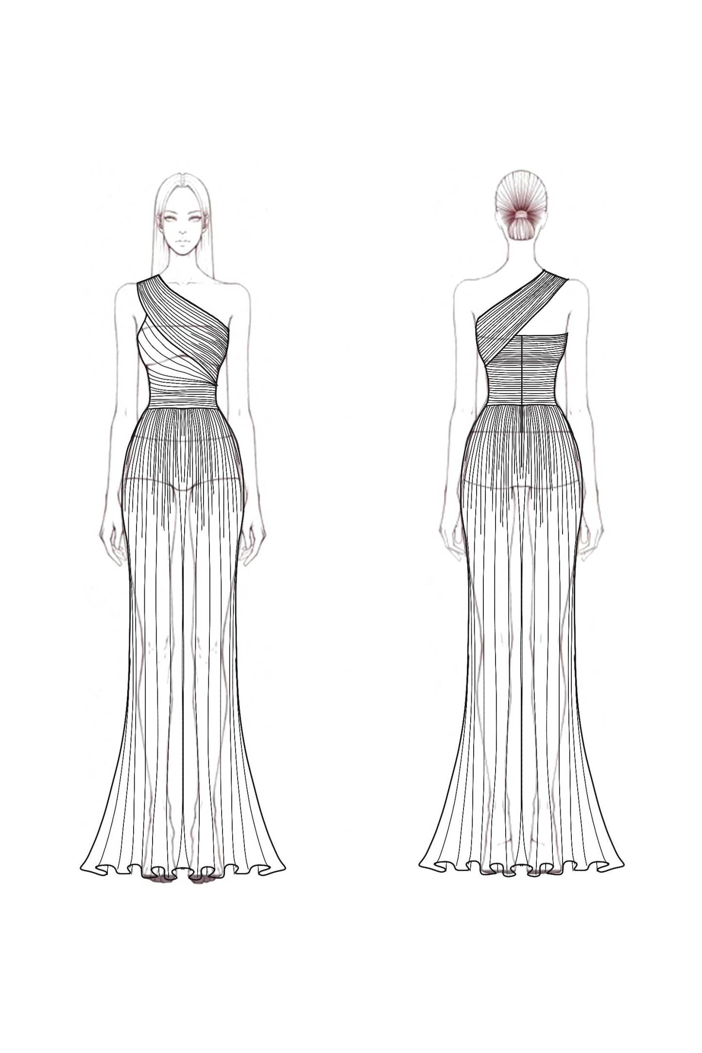 Formal Evening Gown Light Blue One Shoulder Pleated Floor-Length Dress