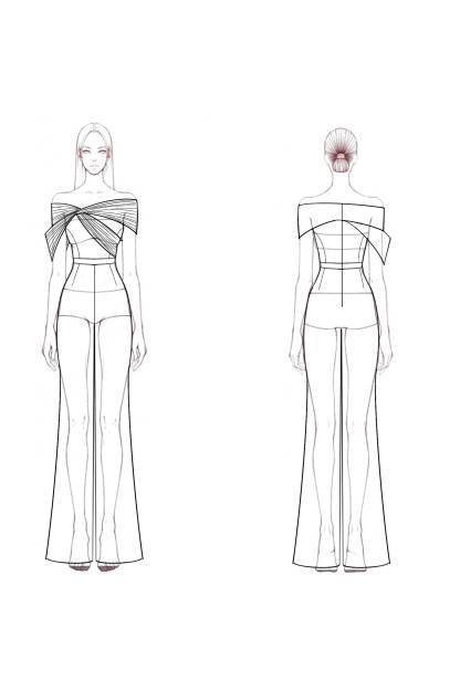 Formal Evening White Draped Flared-Leg Jumpsuit