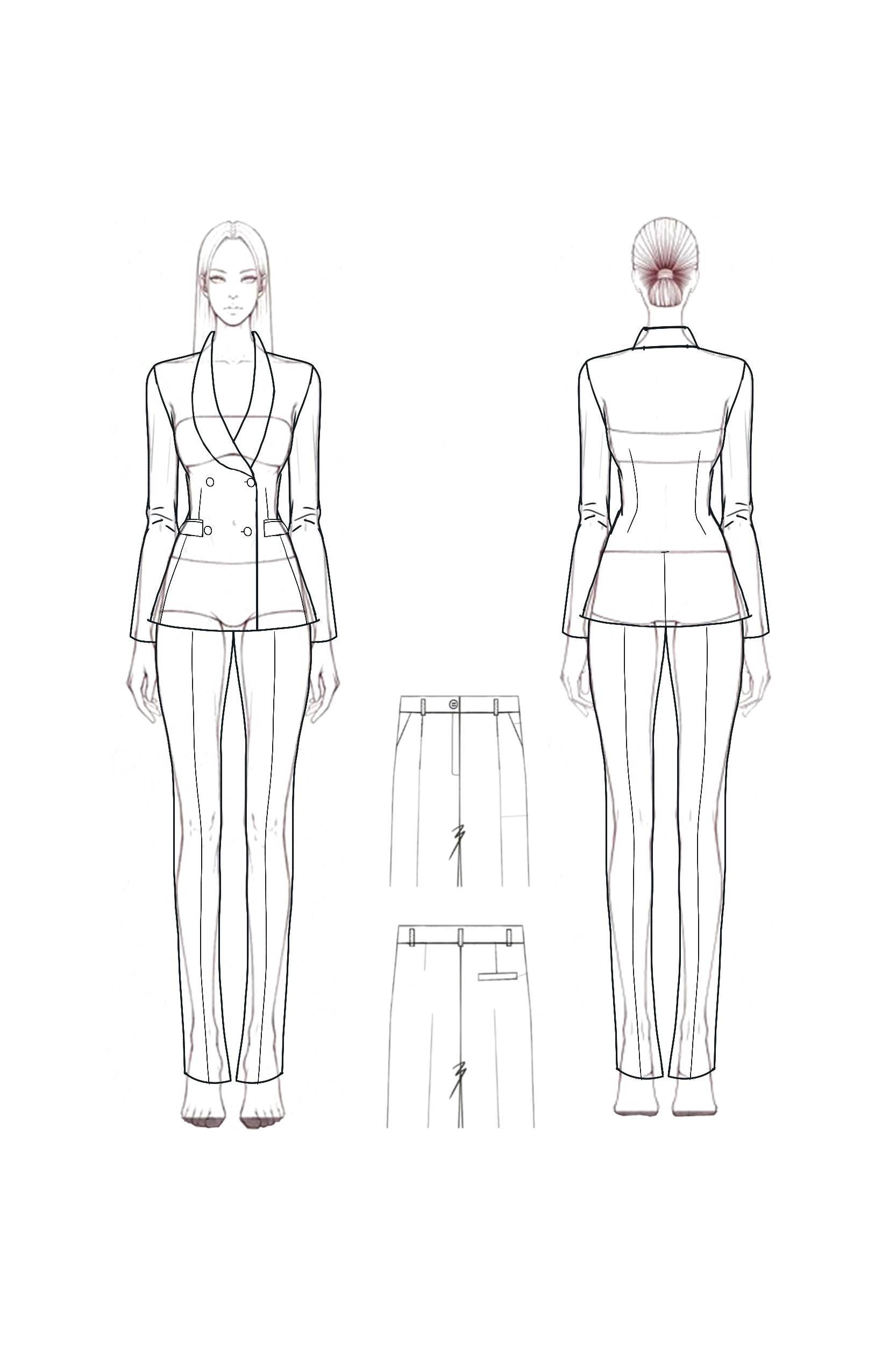 Work Formal Pants Suit Light Blue Pocketed Straight-Leg Blazer Set