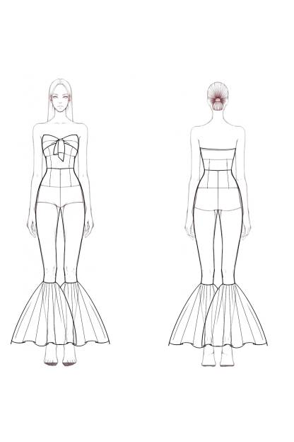 Cocktail Party Jumpsuit Black White Polka Dot Strapless Flared Pants