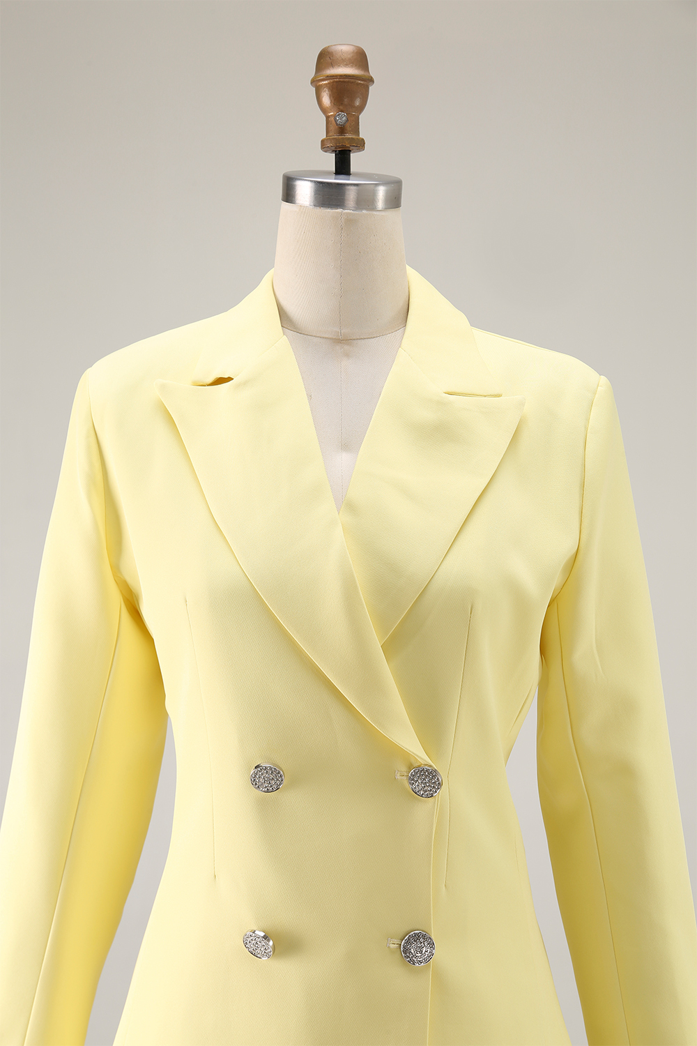 Work Party Skirt Suit Light Yellow Long Sleeve Mini Two Piece Blazer Set