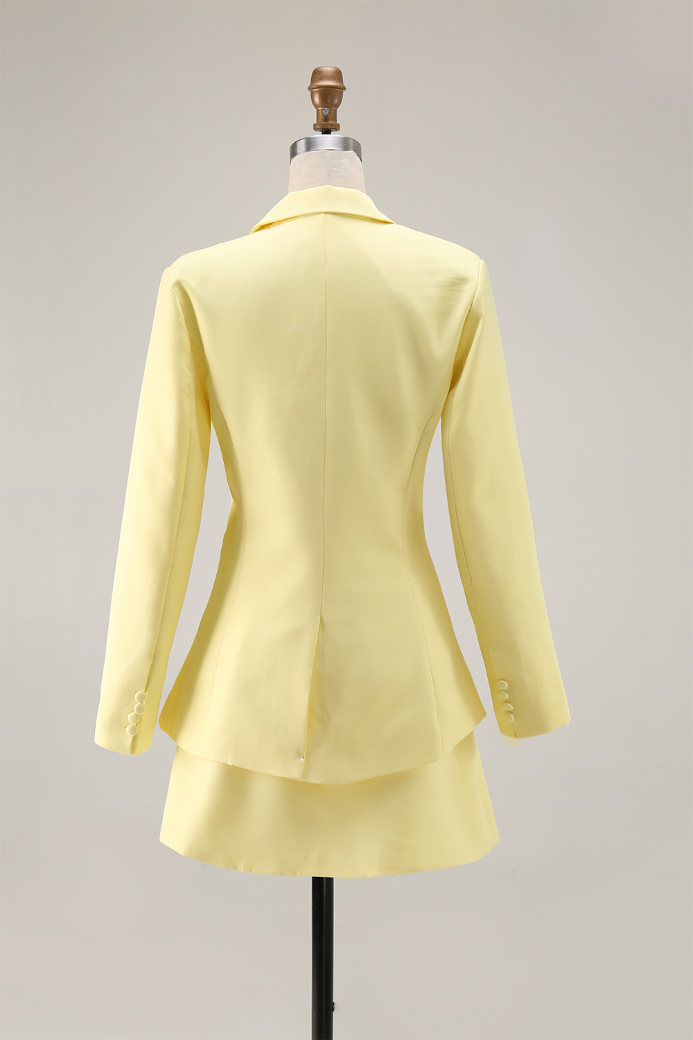 Work Party Skirt Suit Light Yellow Long Sleeve Mini Two Piece Blazer Set
