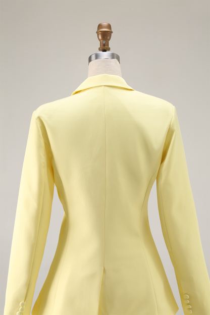 Work Party Skirt Suit Light Yellow Long Sleeve Mini Two Piece Blazer Set