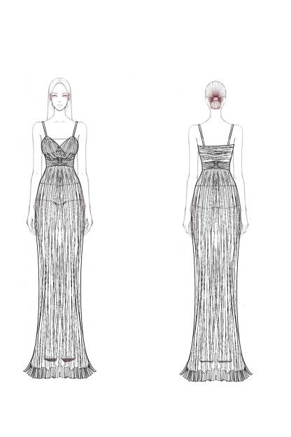 Evening Dress Gold Spaghetti Strap Sequin Bodycon Floor-Length Dress