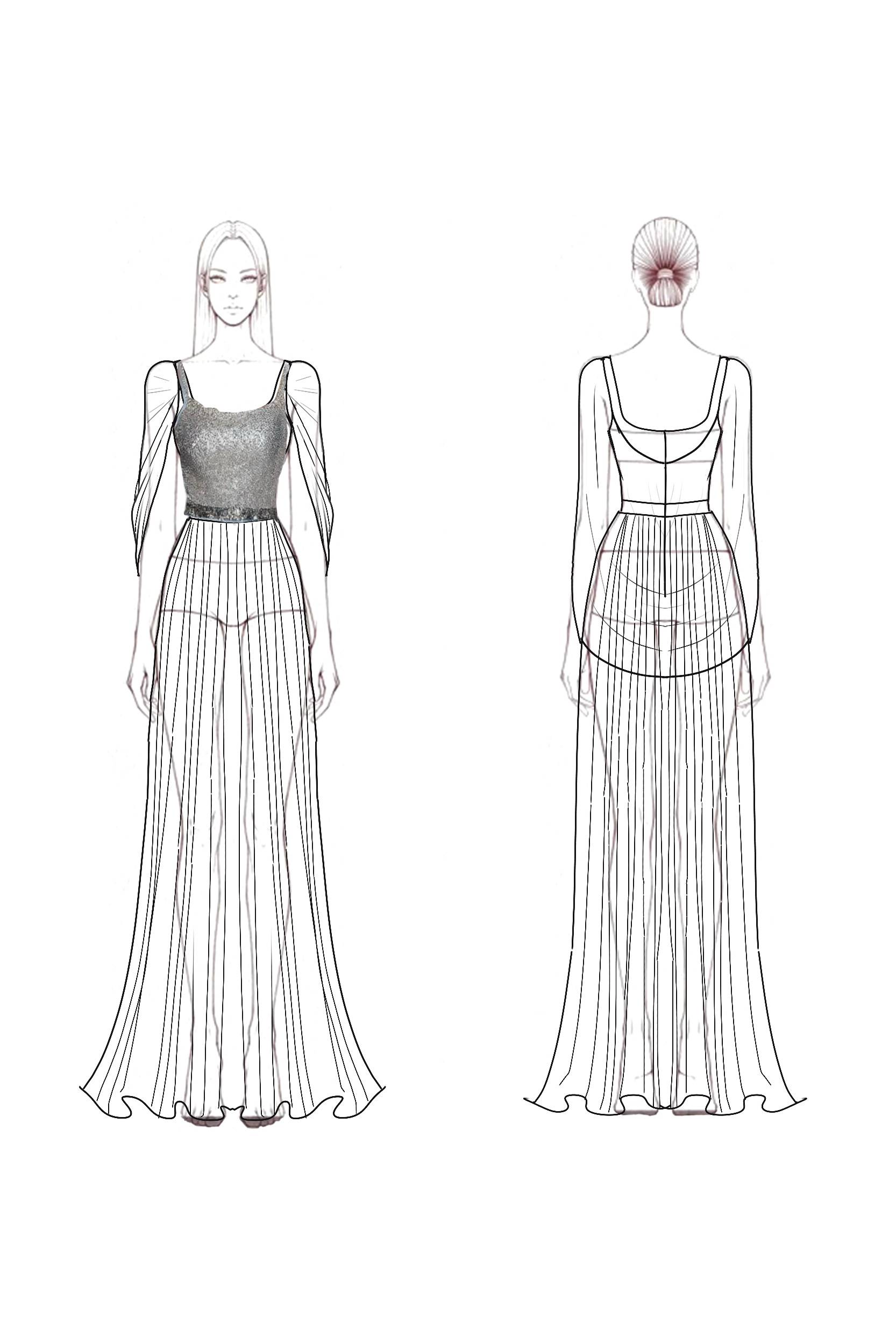 Evening Formal Dress Light Blue Mesh Sequin Floor-Length Gown