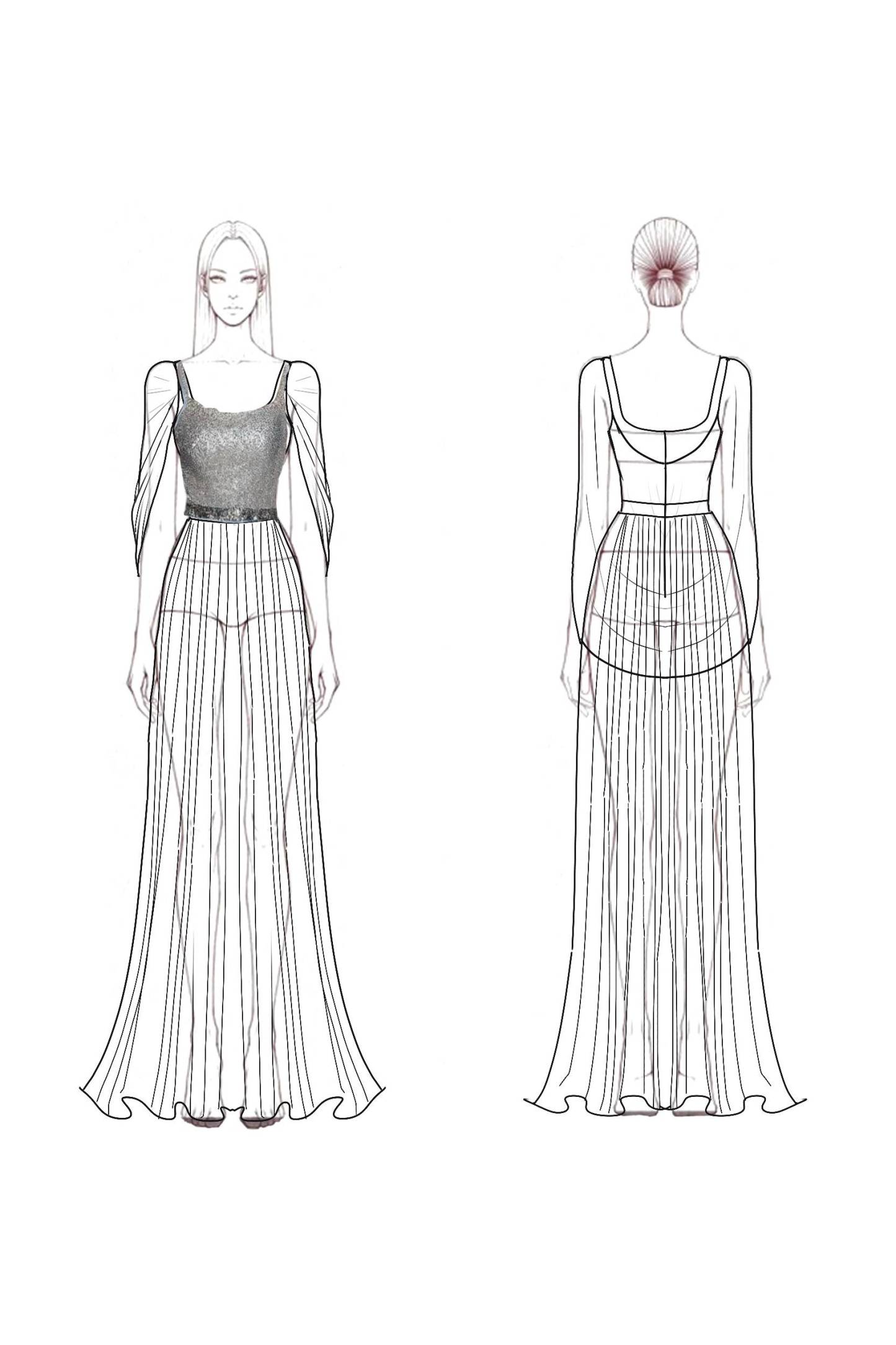 Evening Formal Dress Light Blue Mesh Sequin Floor-Length Gown