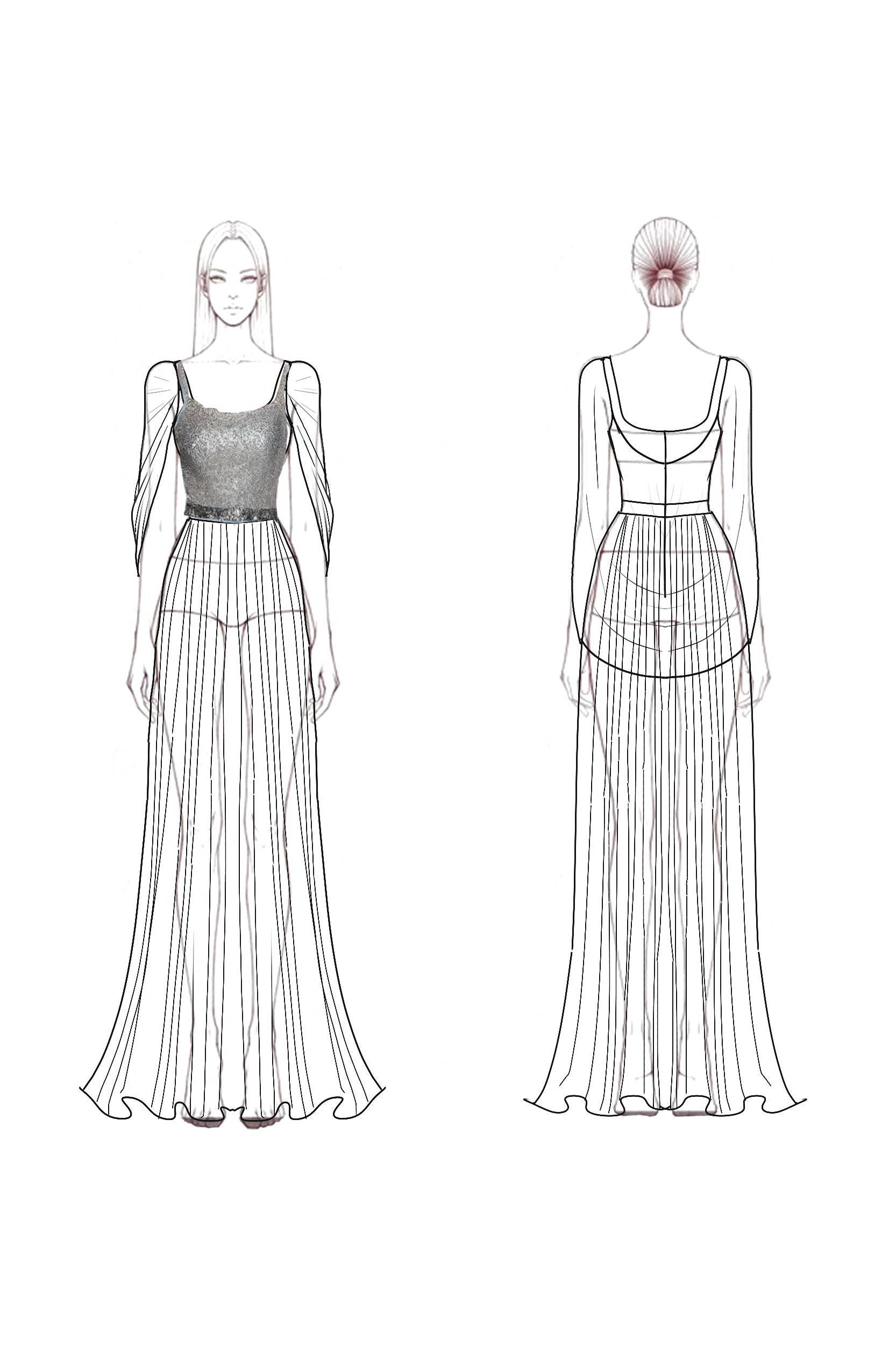 Evening Formal Dress Light Blue Mesh Sequin Floor-Length Gown