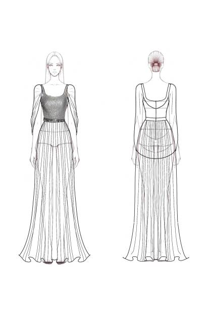 Evening Formal Dress Light Blue Mesh Sequin Floor-Length Gown