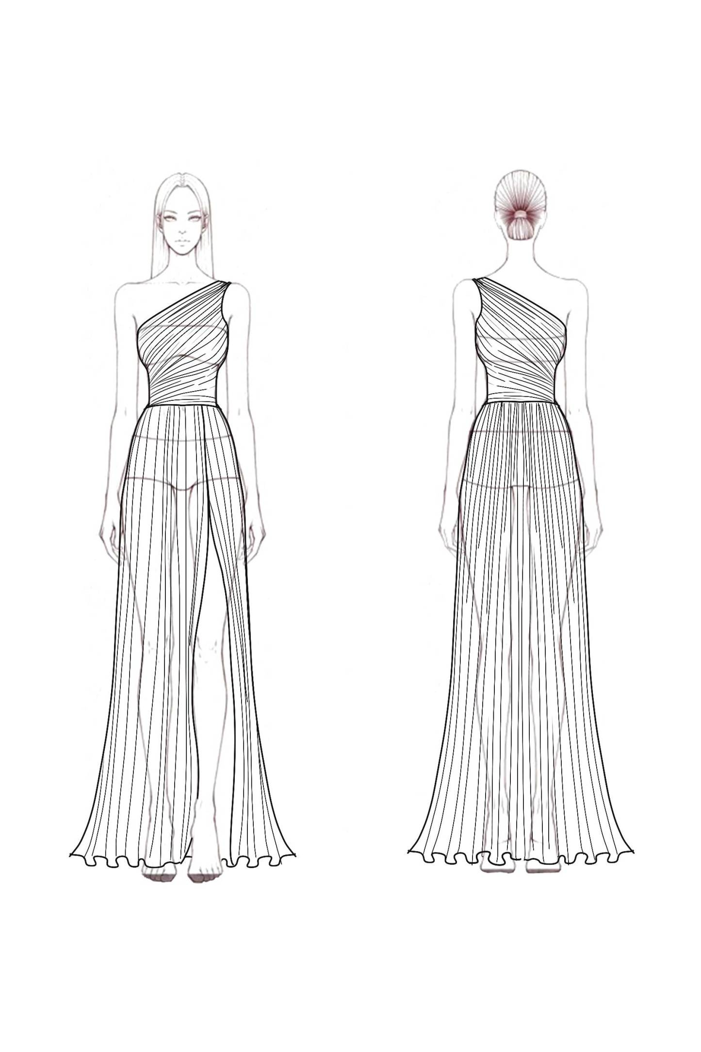 Evening Formal Dress Yellow One Shoulder Pleated Floor-Length Gown