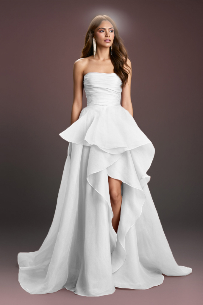 Formal Evening Tiered Dress Pink Strapless Maxi Gown