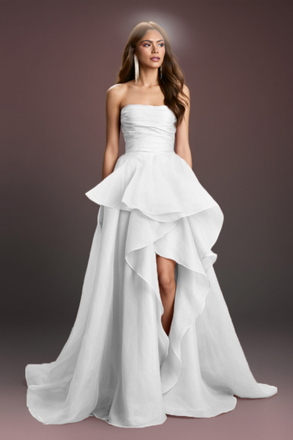 Formal Evening Tiered Dress Pink Strapless Maxi Gown