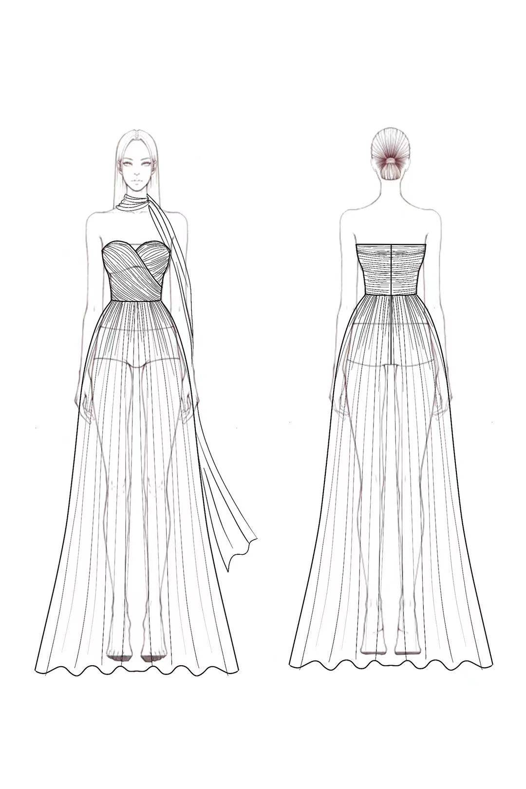 Formal Evening Mesh Dress Pink with Scarf Floor-Length Gown