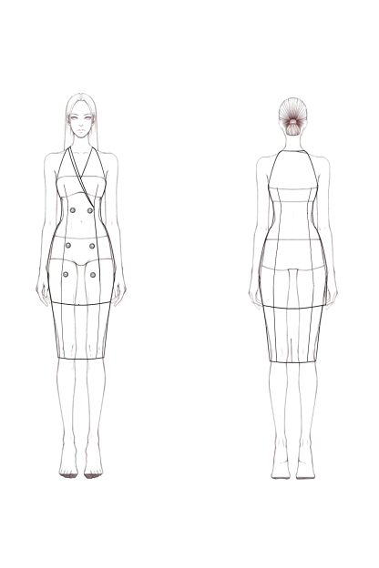 Work Dress Black White Double Breasted Knee-Length Sheath Dress