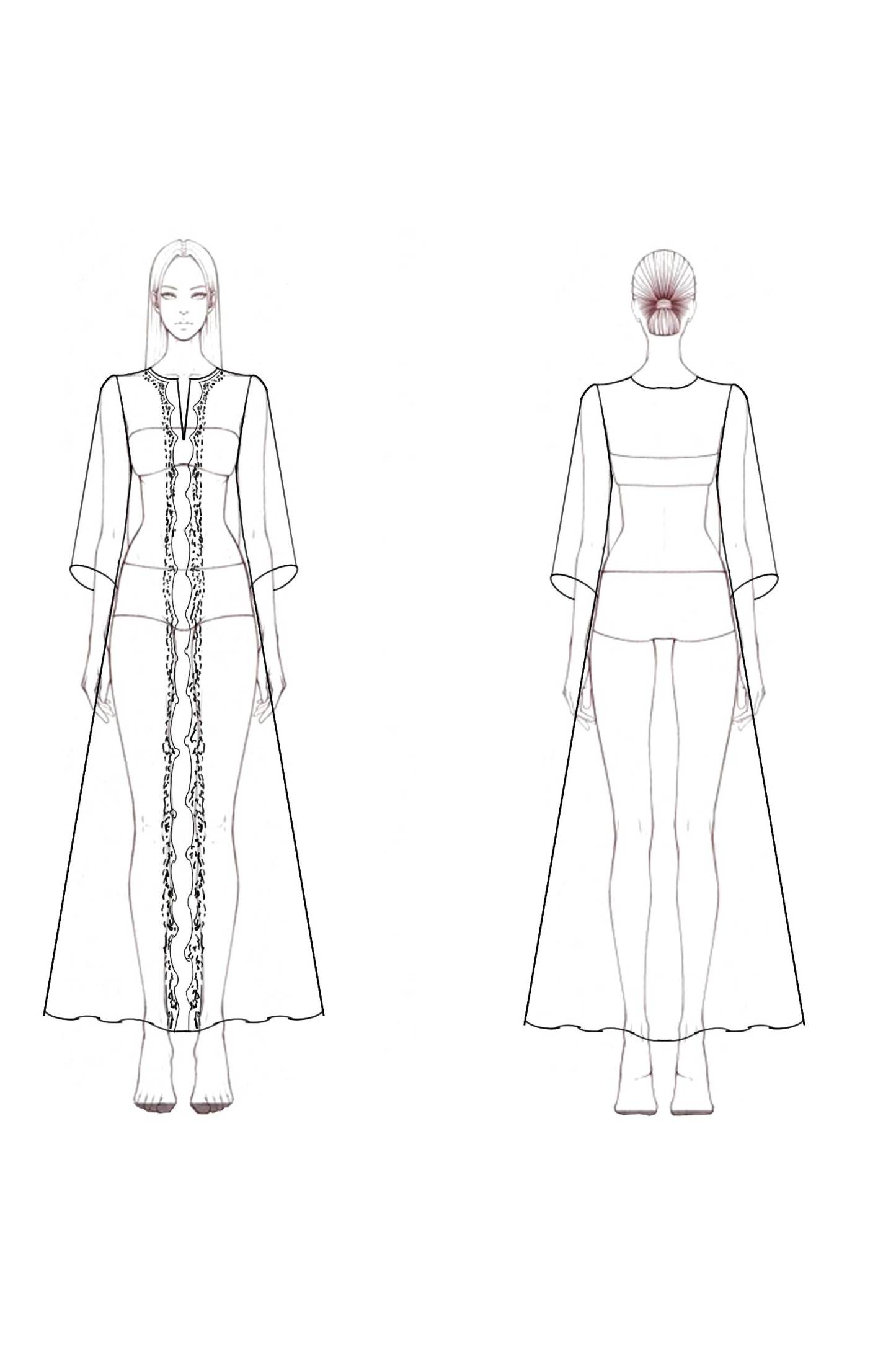 Casual Linen Dress White Blue Color-Block V-neck Loose Maxi Dress 