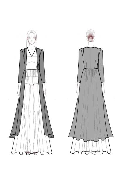 Vacation Lace Dress Set Long Sleeve Cardigan V-Neck Maxi Dress Set