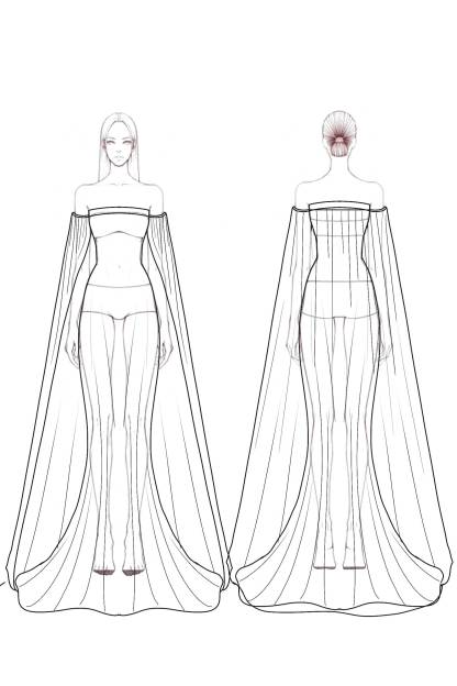 Formal Evening Cape Dress Rose Strapless Mesh Floor-Length Dress