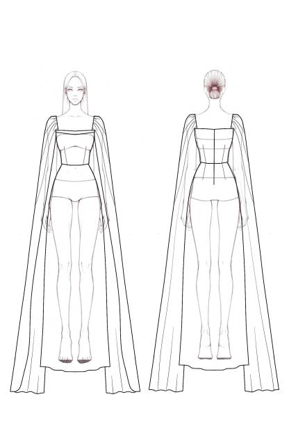 ​Evening Formal​ ​​Cape Dress Orange Square Neck Colorblock Floor-Length Dress