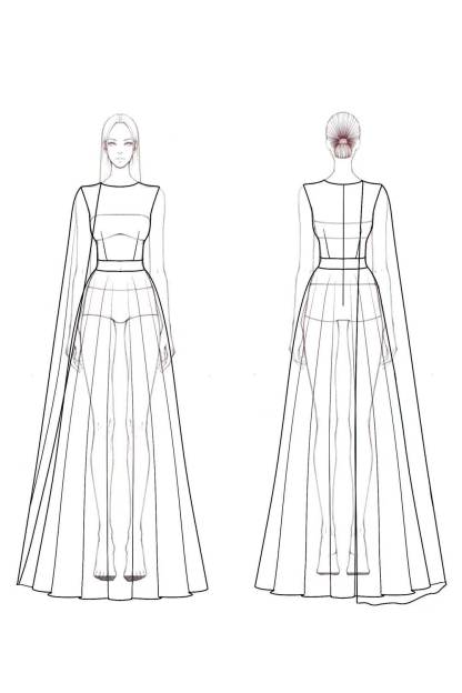 ​Evening Formal​ ​​Cape Dress Purple Crew Neck Belted Floor-Length Dress