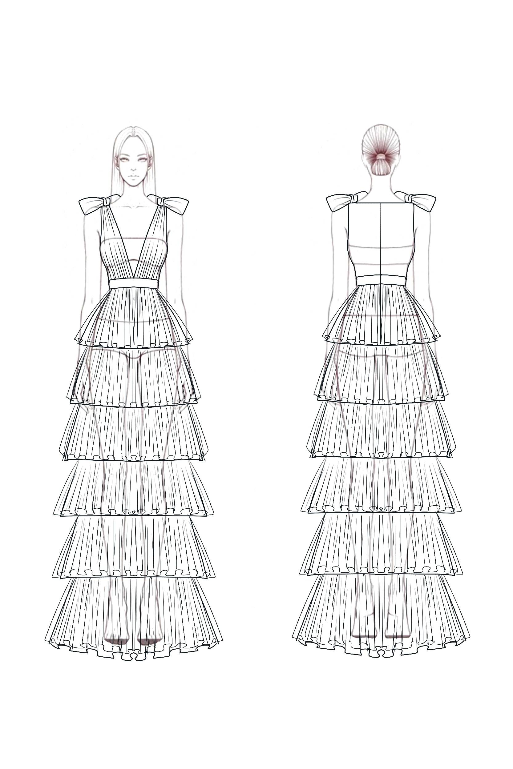 Evening​ ​Prom Tiered Dress​ Blue V Neck Floor-Length Dress