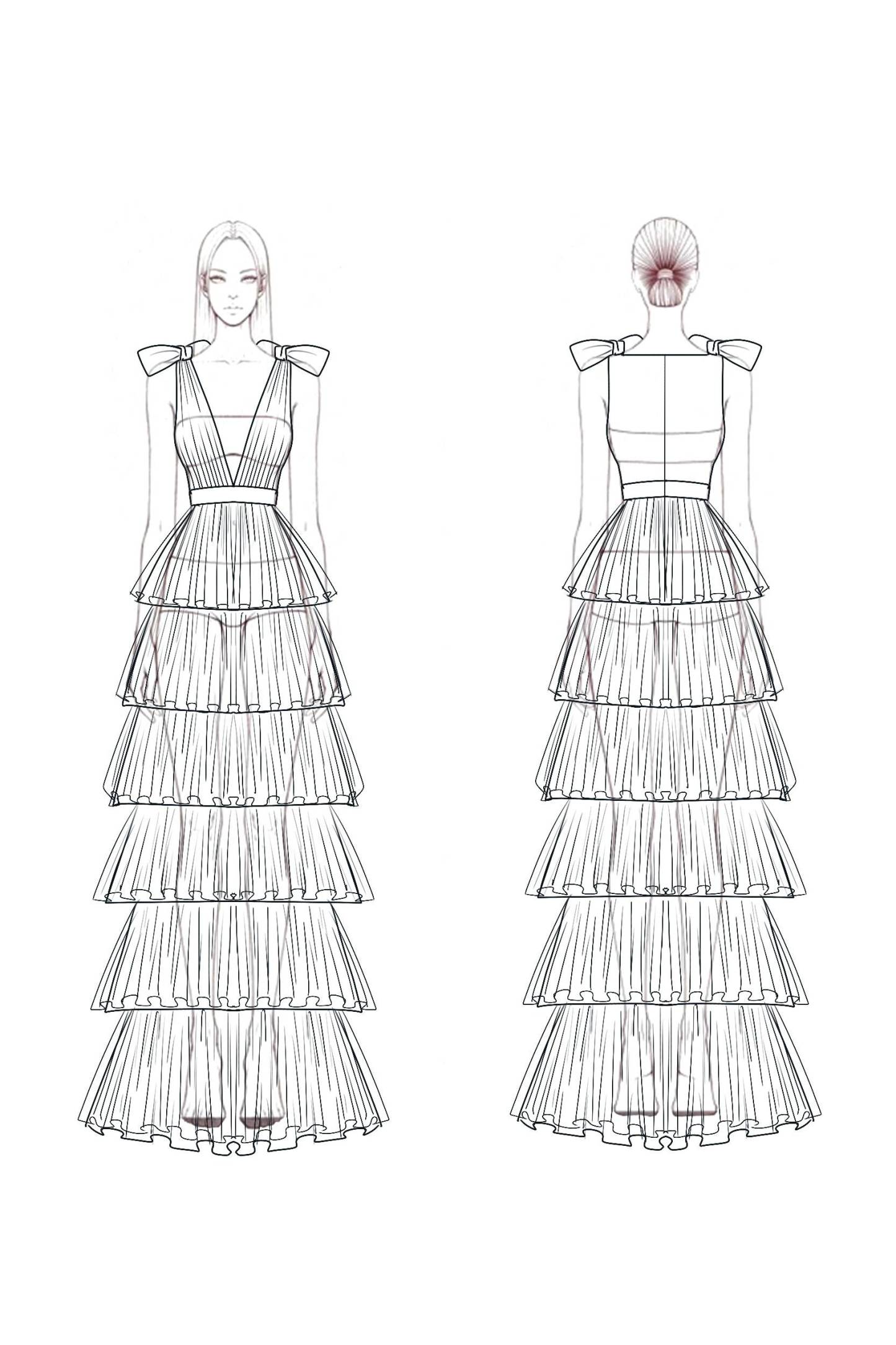 Evening​ ​Prom Tiered Dress​ Blue V Neck Floor-Length Dress