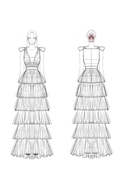 Evening​ ​Prom Tiered Dress​ Blue V Neck Floor-Length Dress