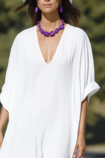 Vacation Holiday Dress​ White V Neck Ruffle Maxi Dress