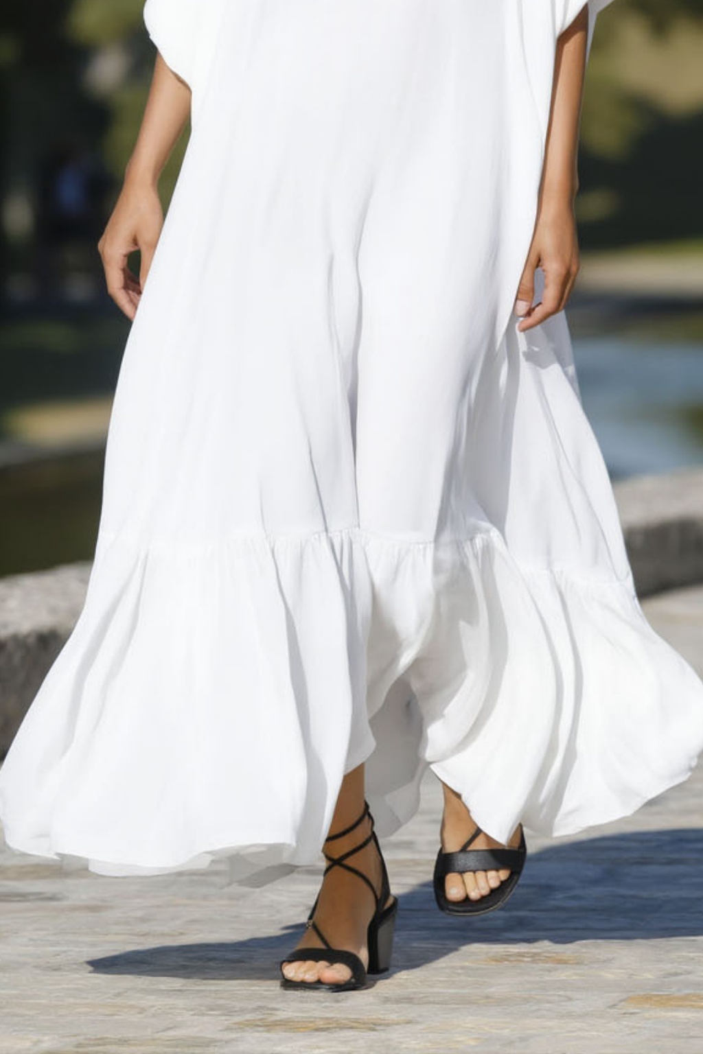 Vacation Holiday Dress​ White V Neck Ruffle Maxi Dress