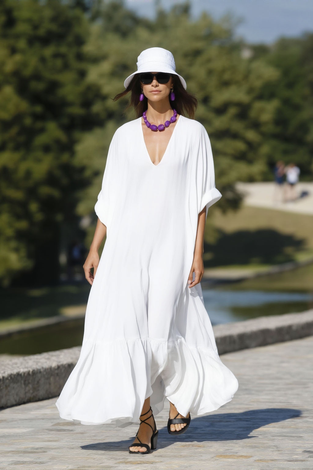 Vacation Holiday Dress White V Neck Ruffle Maxi Dress