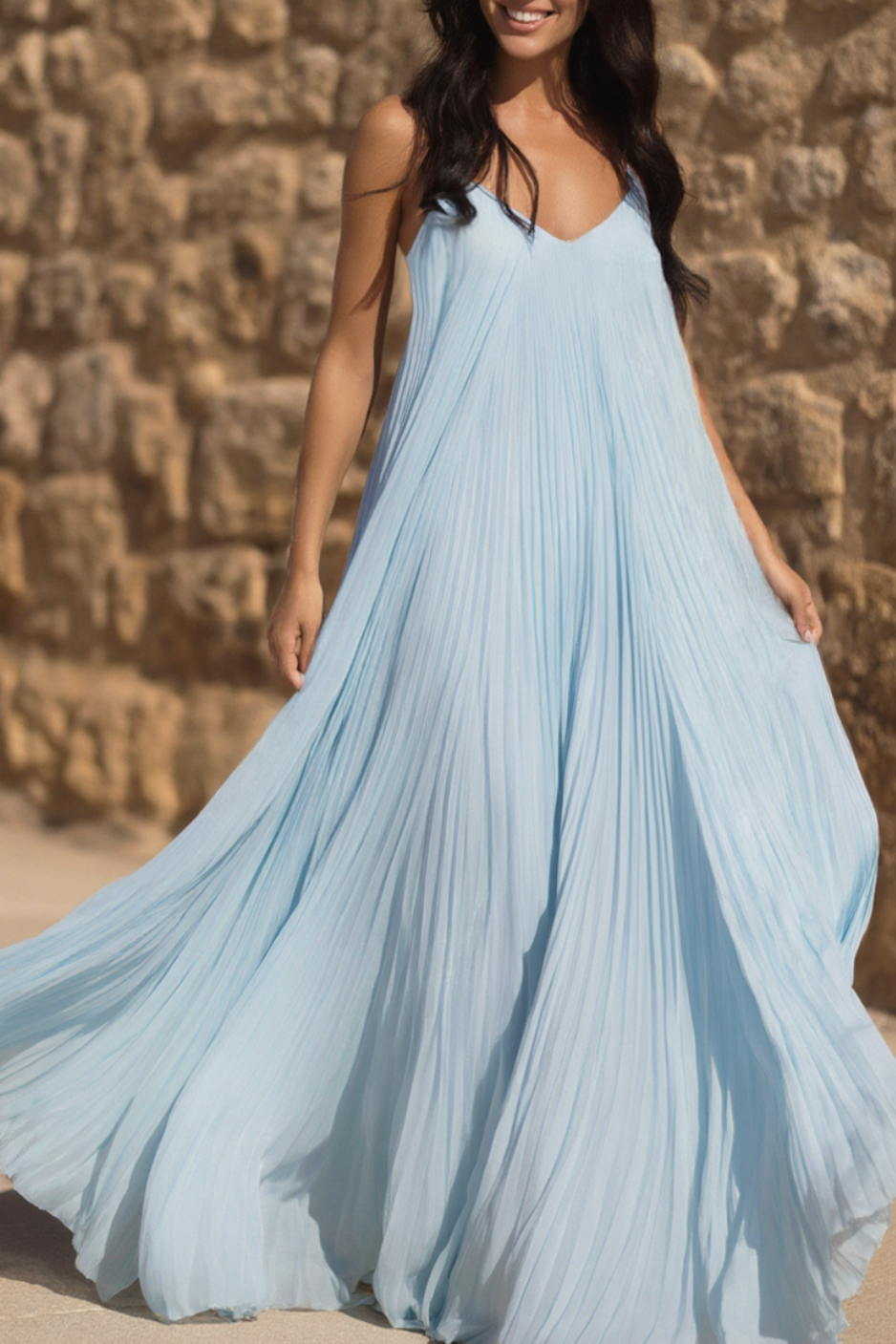 Bohemian Vacation Swing Dress Blue Sleeveless Floor-Length Dress
