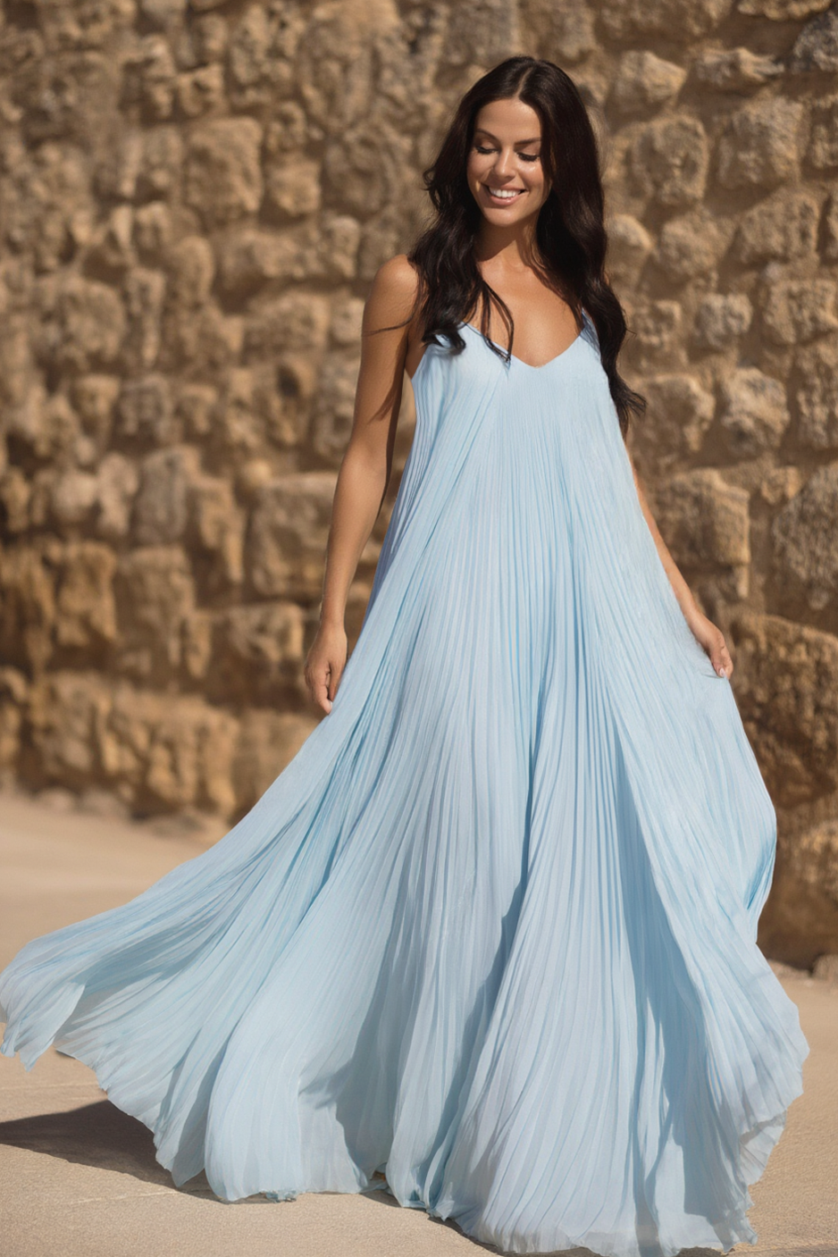 Bohemian Vacation Swing Dress Blue Sleeveless Floor-Length Dress