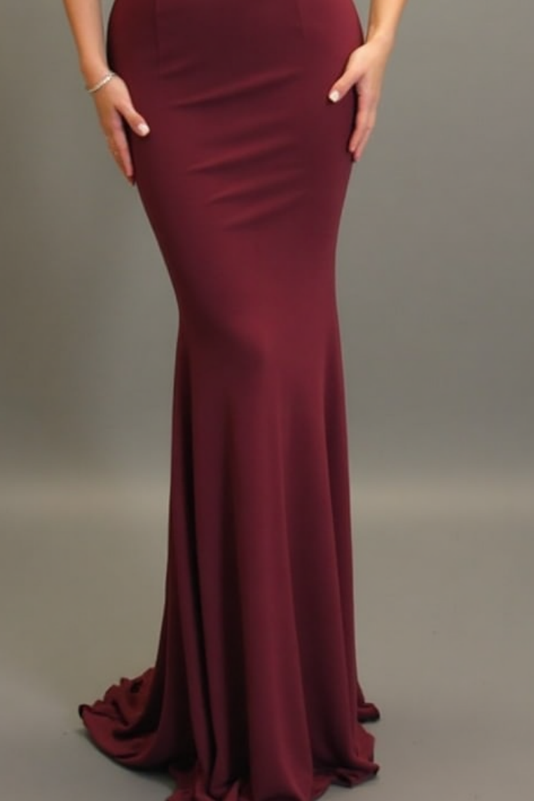 Party Semi Formal Dress Burgundy Strapless Floor-Length Sheath Dress