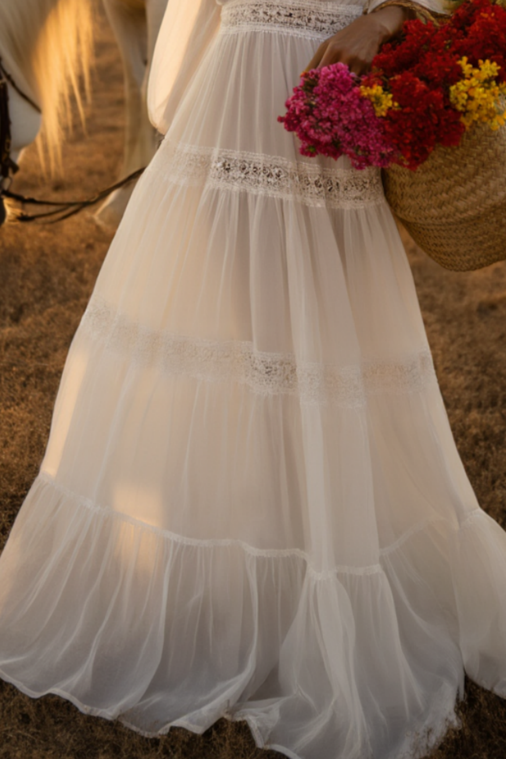 Bohemian Holiday Swing Dress White Long Sleeve Floor-Length Dress