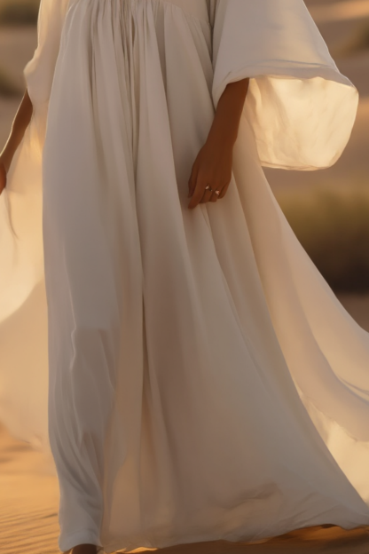 Bohemian Swing Dress White Deep V Colorblock Maxi Dress