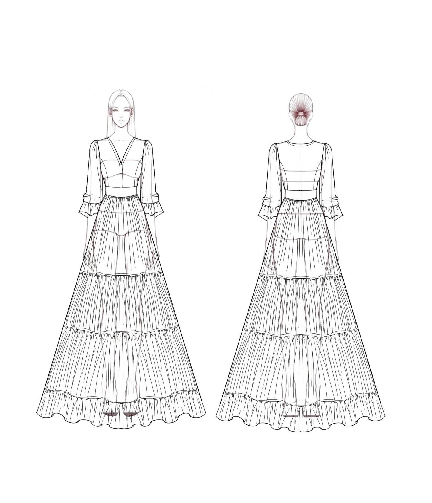 Bohemian Swing Dress White V Neck Ruched Maxi Dress