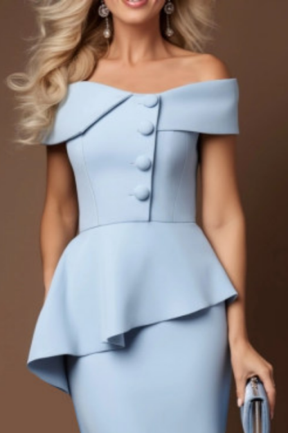 Semi-Formal Party Dress​ ​​​Blue Off-Shoulder Ruffle Midi Dress