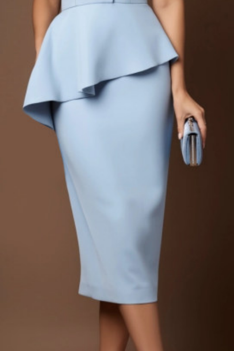 Semi-Formal Party Dress Blue Off-Shoulder Ruffle Midi Dress