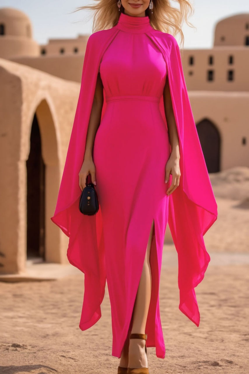 Evening Formal Dress​​ Rose High Neck Maxi Dress