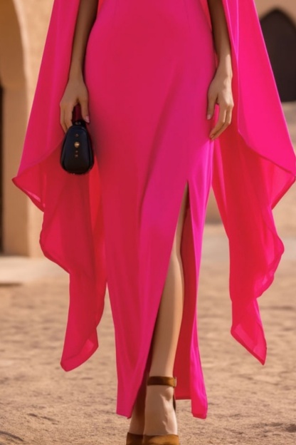 Evening Formal Dress​​ Rose High Neck Maxi Dress