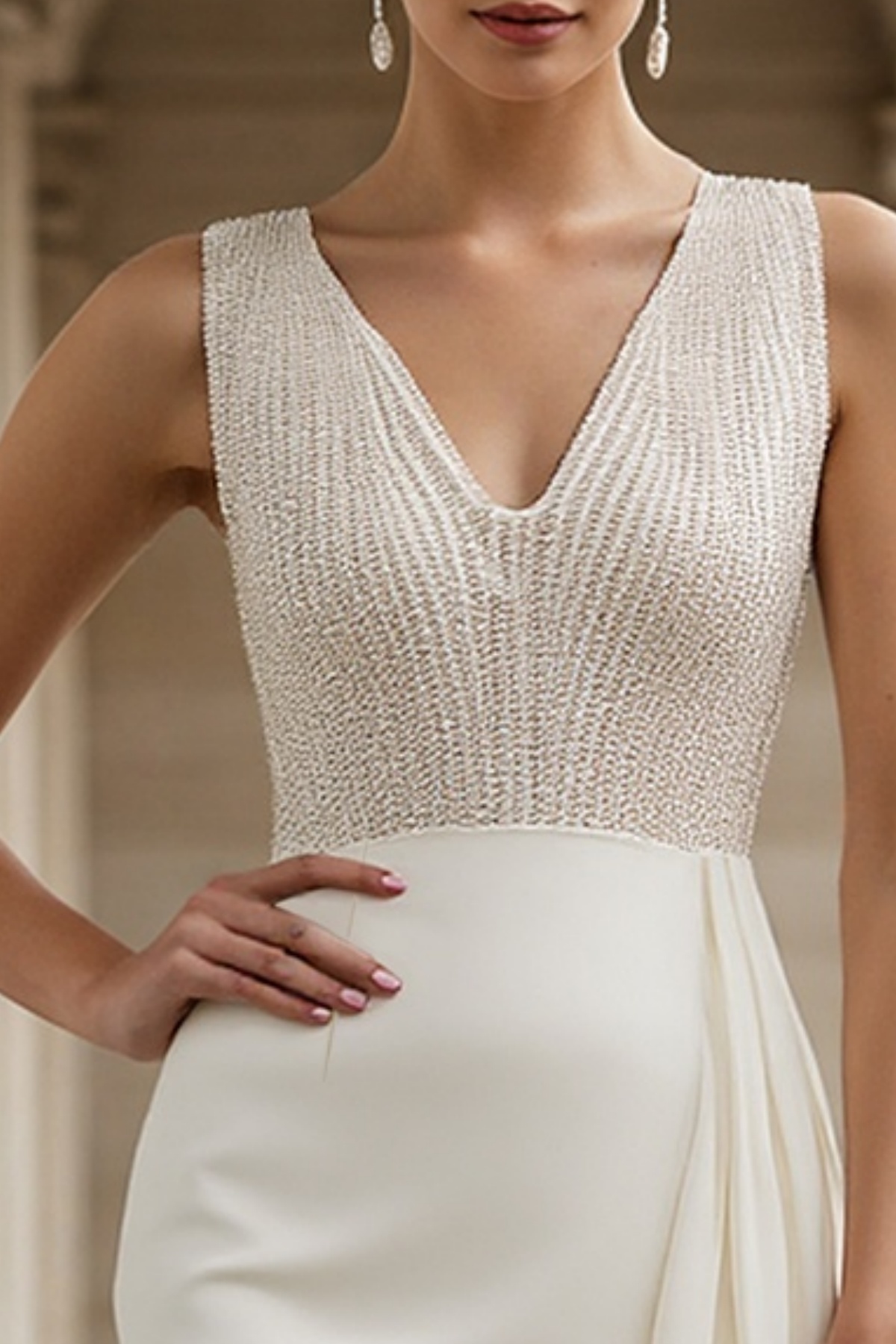 Cocktail ​Party ​​White V Neck V Neck Knee-Length Sheath Dress