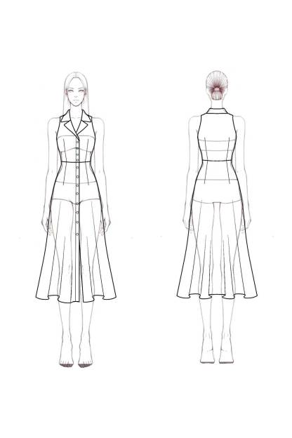 Work Dress​​ White Lapel Sleeveless Sheath Midi Dress
