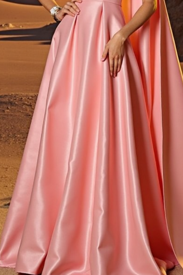 Evening Formal Satin Dress Pink One Shoulder A-Line Floor-Length Dress