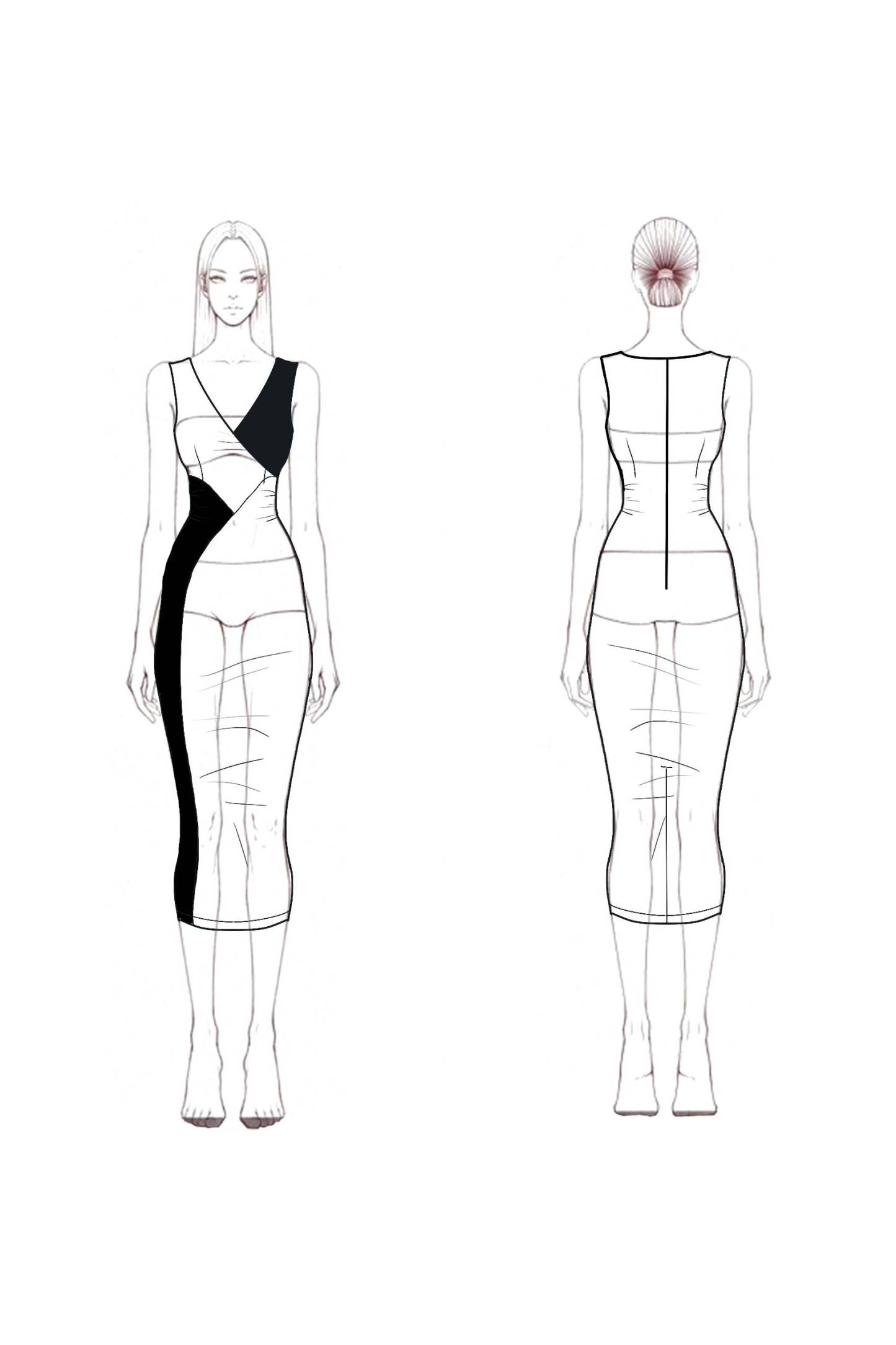 ​Business Dress​ Black White V Neck Sheath Knee-Length Dress