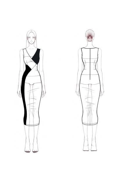 ​Business Dress​ Black White V Neck Sheath Knee-Length Dress