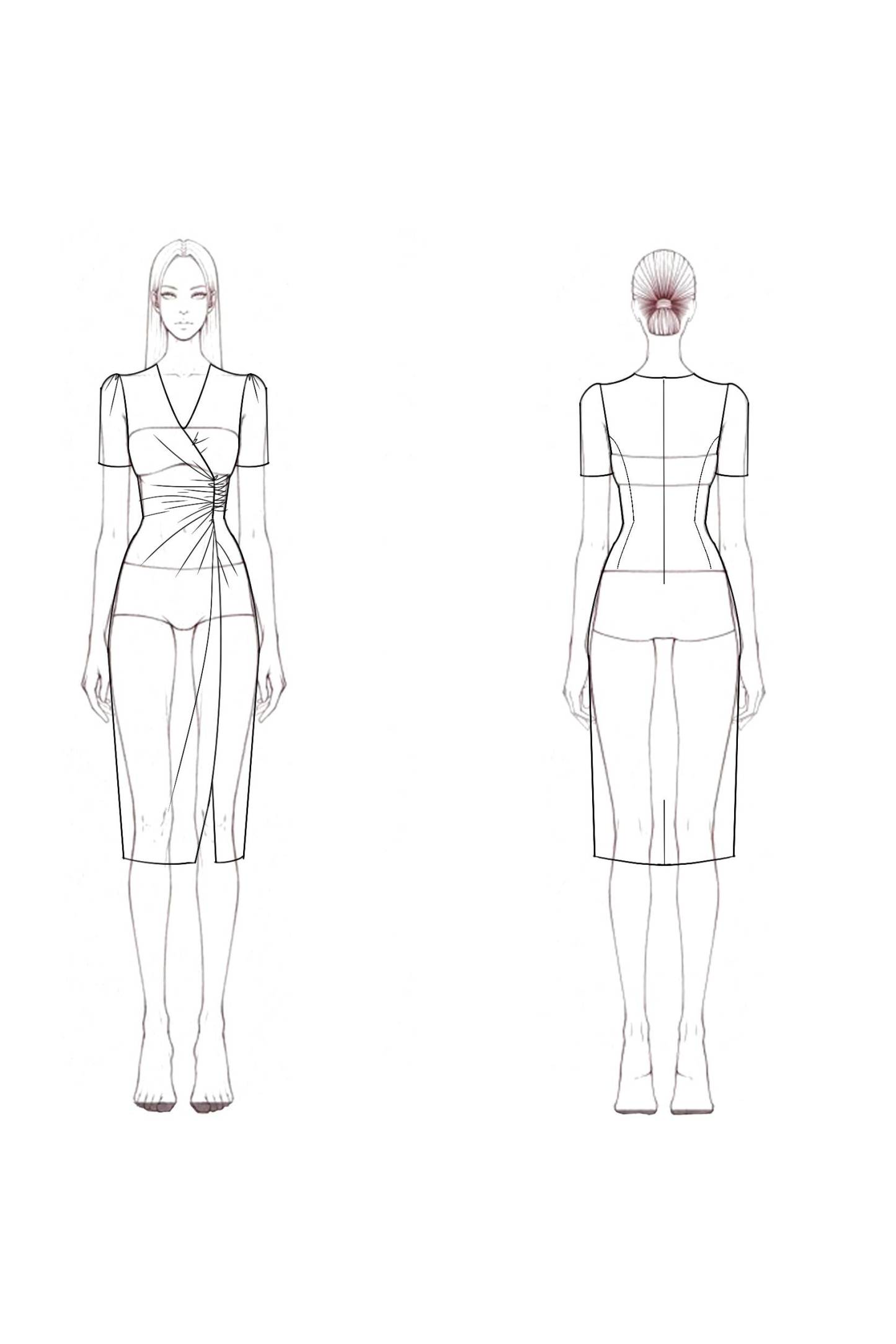 Cocktail Party Wrap Dress Pink V Neck Knee Dress