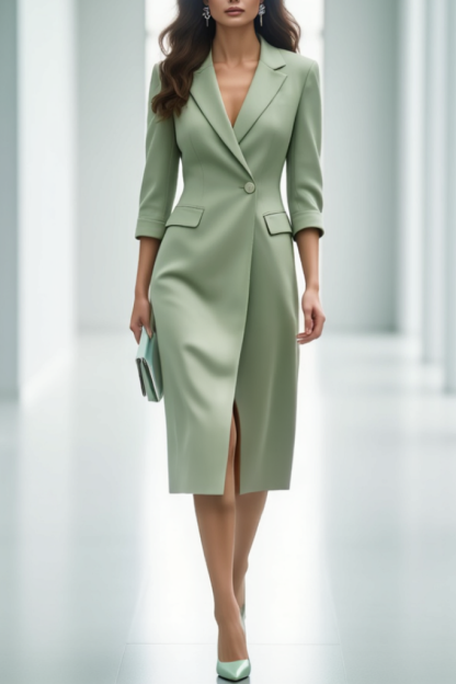 Green wrap blazer dress with lapel collar