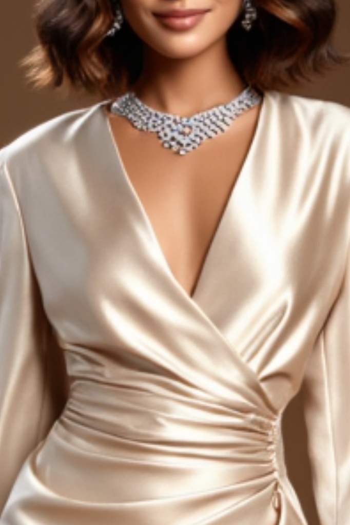 Cocktail ​Party Satin ​​Wrap Dress Golden V Neck Mini Dress