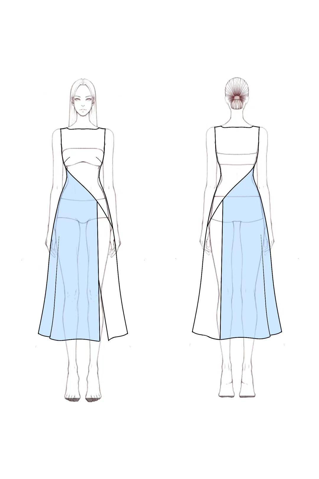 Semiformal Work Dress​ ​​Blue Crew Neck Colorblock Sleeveless Midi Dress