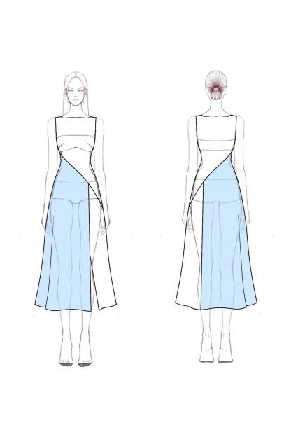 Semiformal Work Dress​ ​​Blue Crew Neck Colorblock Sleeveless Midi Dress